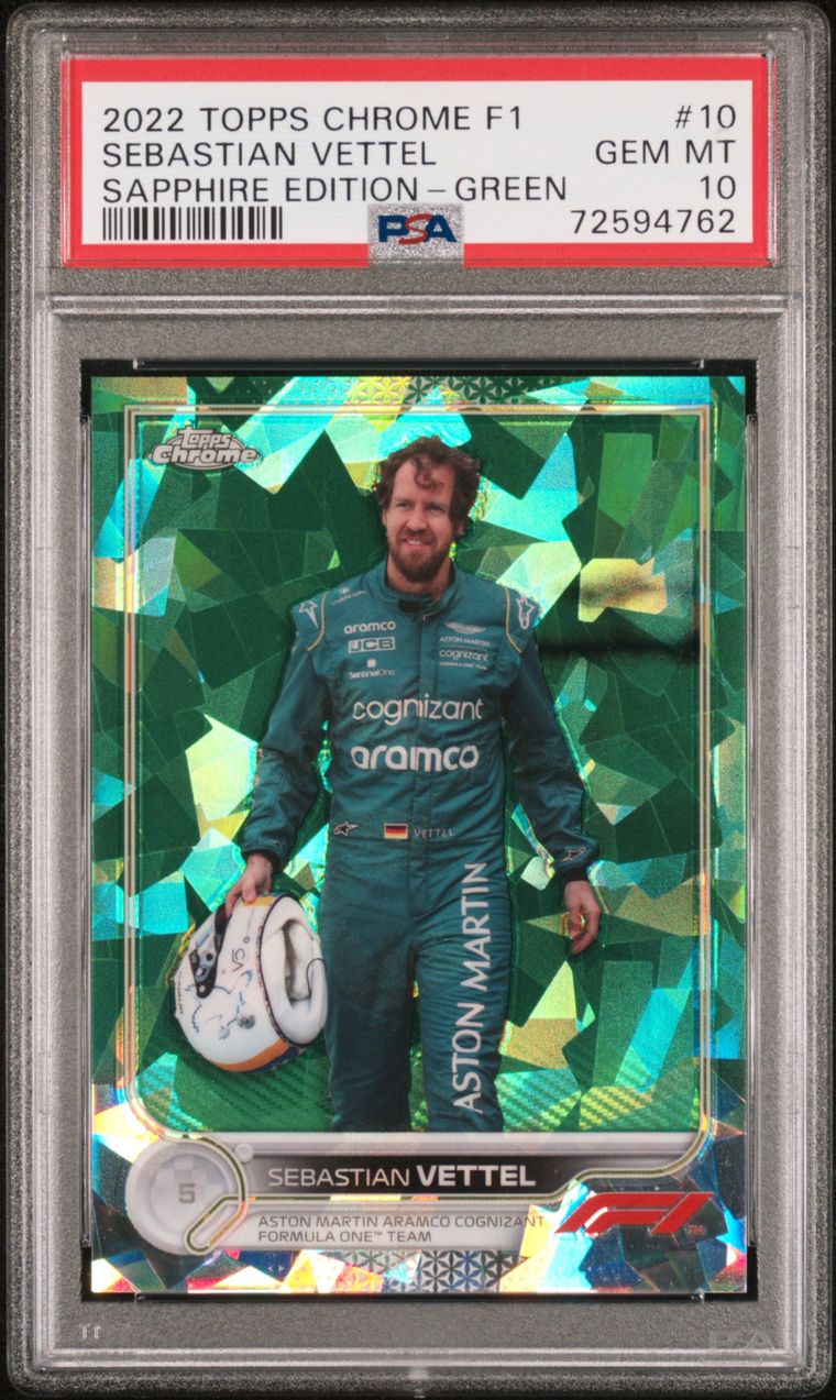 2022 Topps Chrome F1 Sapphire Edition #10 Sebastian Vettel Green 17/75 PSA 10