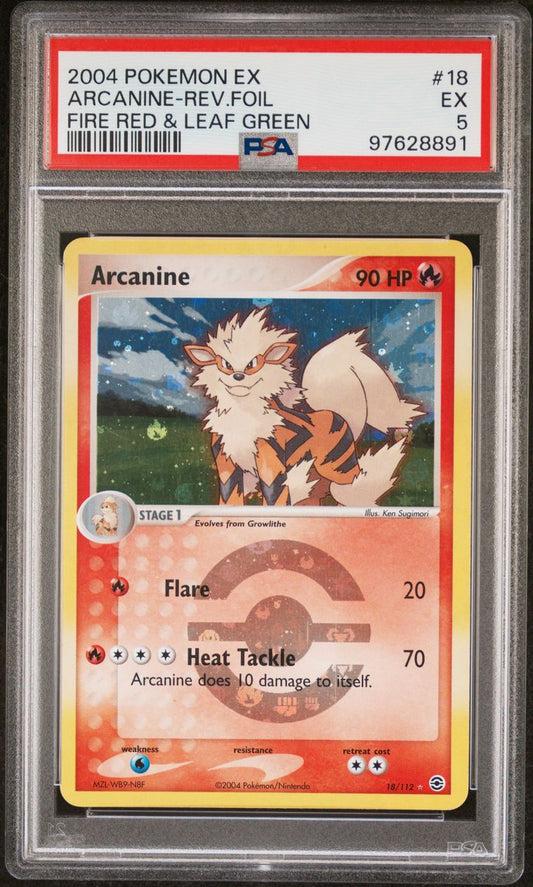 2004 Pokémon EX Fire Red & Leaf Green 18/112 Arcanine Reverse Foil PSA 5