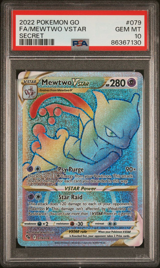 2022 Pokemon Go 079/078 Mewtwo Vstar Rainbow Secret Rare PSA 10