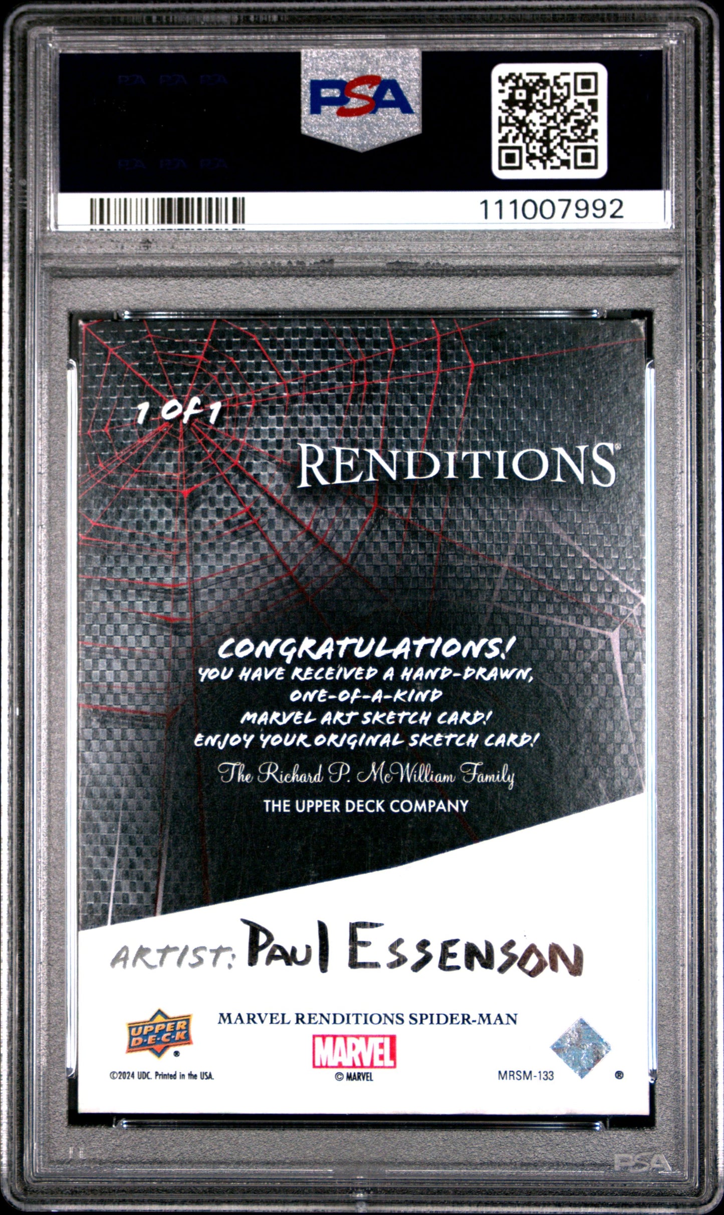 2024 Renditions Spider-Man Paul Essendon Mysterio Sketch 1/1 PSA 8 NM-MT