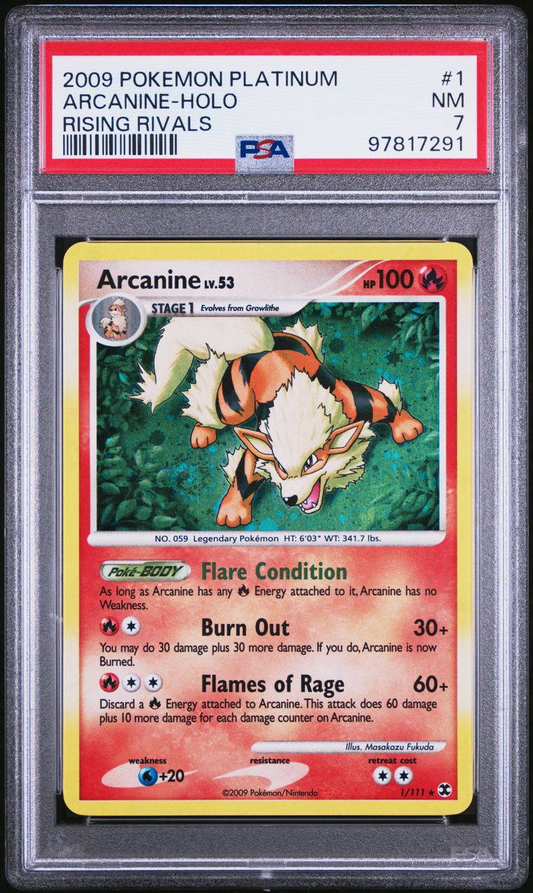 2009 Pokémon Platinum Rising Rivals 1/111 Arcanine Lv.53 Holo PSA 7 NM