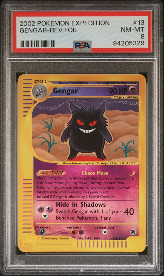 2002 Pokemon Expedition 13/165 Gengar Reverse Holo PSA 8