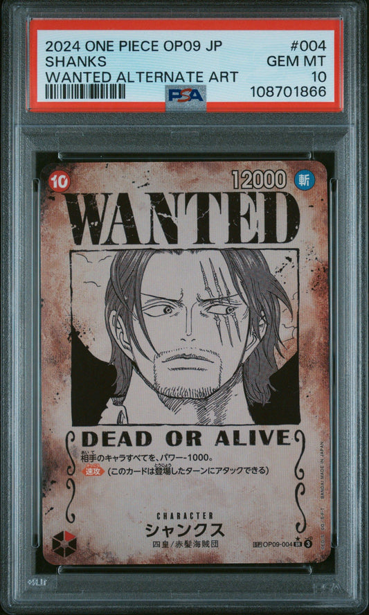 2024 One-Piece OP-09 JP 004 SHANKS WANTED Alt Art PSA 10