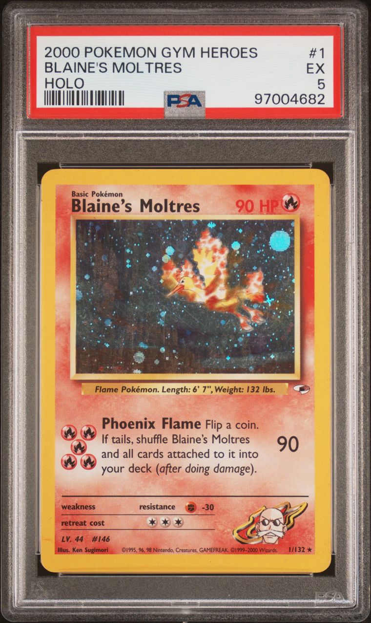 2000 Pokémon Gym Heroes 1/132 Blaine's Moltres Holo PSA 5 EX