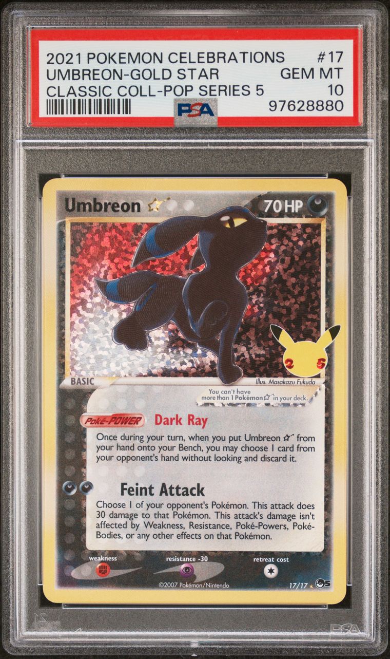 2021 Pokémon Celebrations 17/17 Classic Collection Umbreon Gold Star PSA 10