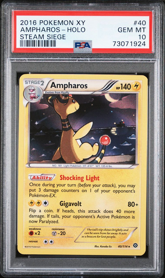 2016 Pokemon XY Steam Siege 40/114 Ampharos Holo PSA 10