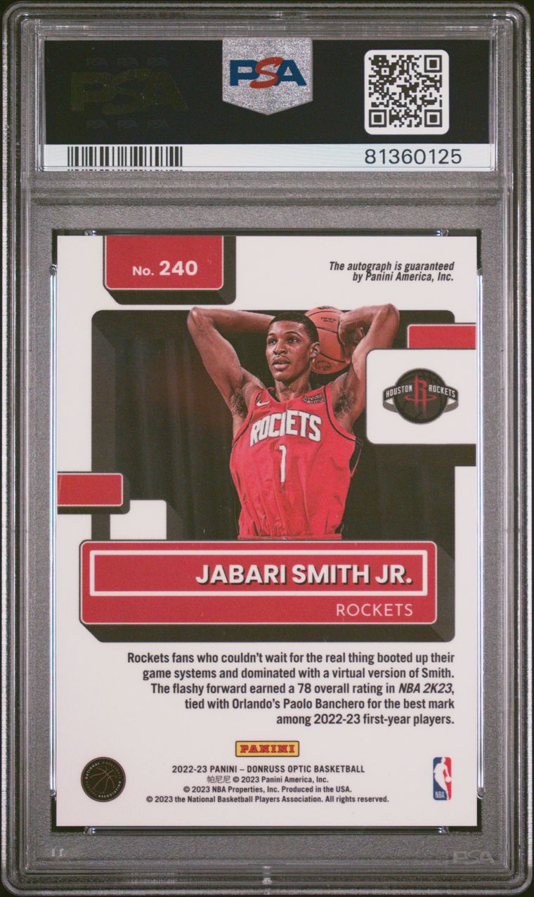 2022 Donruss Optic NBA #240 Jabari Smith Jr. Rated Rookie Auto PSA 10