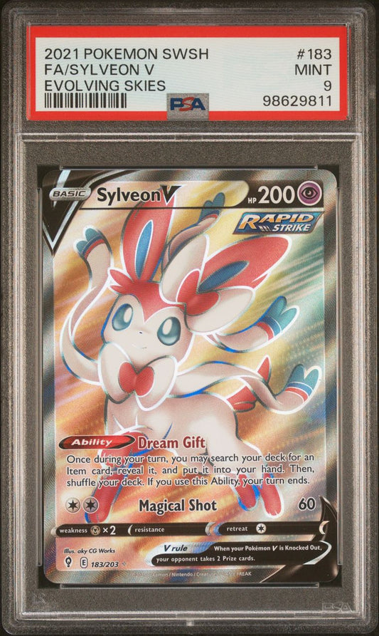 2021 Pokémon SWSH Evolving Skies 183/203 Sylveon V Full Art PSA 9