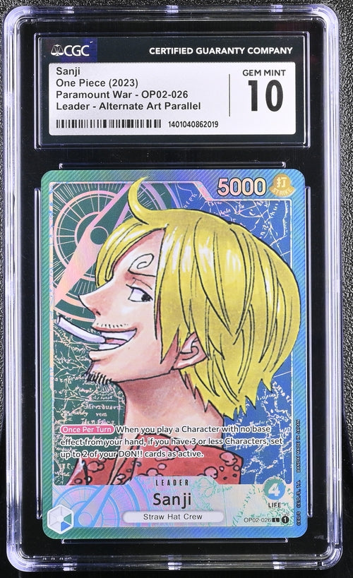 Sanji One-Piece Paramount War(2023)OP02-026 Leader Alt Art Parallel CGC 10