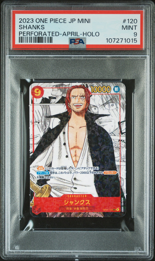 2023 One-Piece Japanese Mini  Shanks Manga Perforated OP01-120 - Holo PSA 9