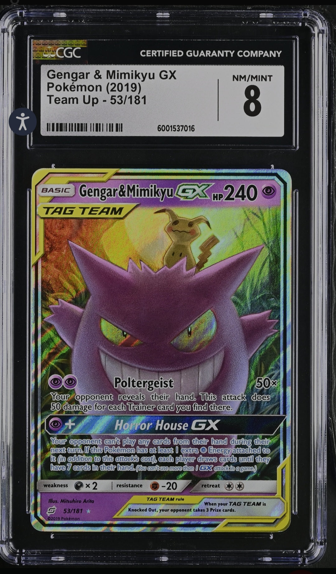 2019 Pokemon Team Up 53/181 Gengar & Mimikyu GX CGC 8