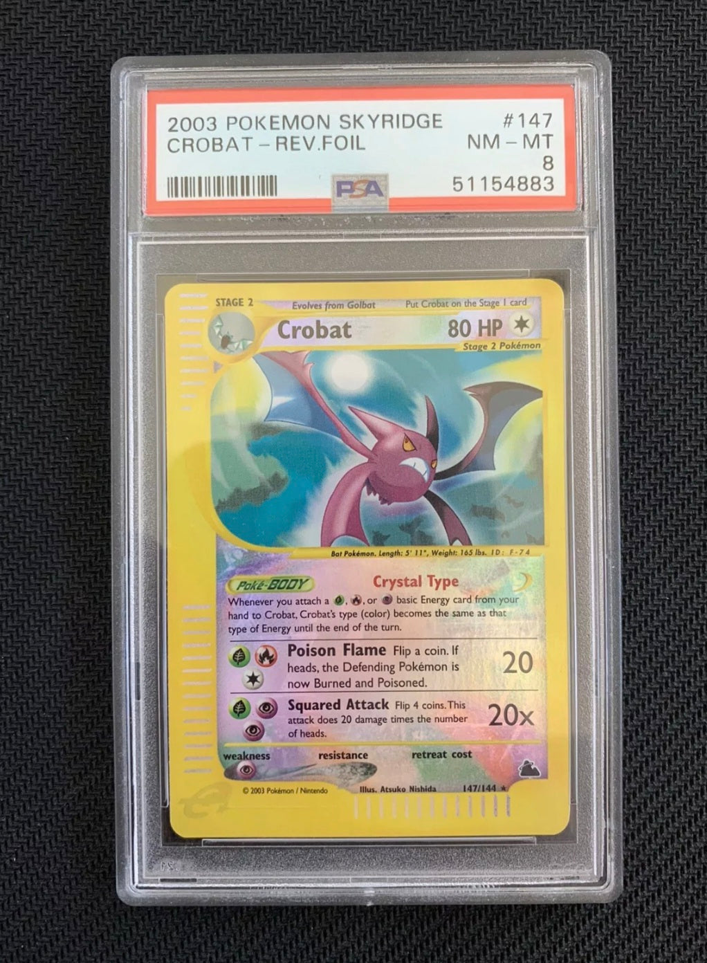 2003 Pokémon Skyridge 147/144 Crobat Reverse Holo PSA 8 NM-MT