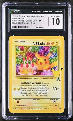 2021 Pokémon Celebrations 's Pikachu Birthday Black Star Promo CGC 10