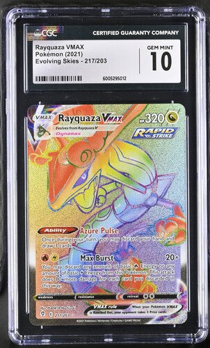 2021 Pokémon Evolving Skies 217/203 Rayquaza Vmax Rainbow Secret Rare CGC 10