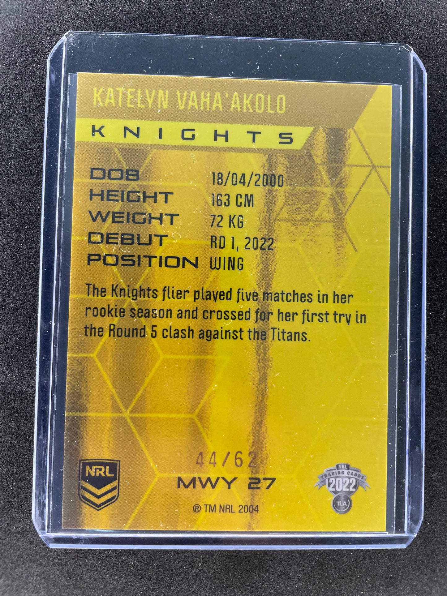 2022 NRL ELITE MWY 27 Katelyn Vaha'Akolo Yellow Diamond Mojo 44/62