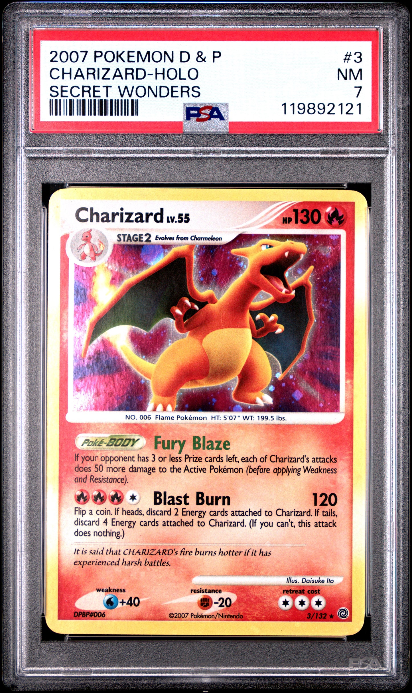 2007 Pokémon Diamond & Pearl Secret Wonders 3/132 Charizard Lv.55 PSA 7 NM
