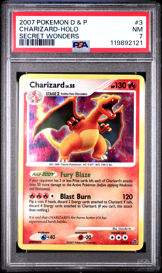 2007 Pokémon Diamond & Pearl Secret Wonders 3/132 Charizard Lv.55 PSA 7 NM