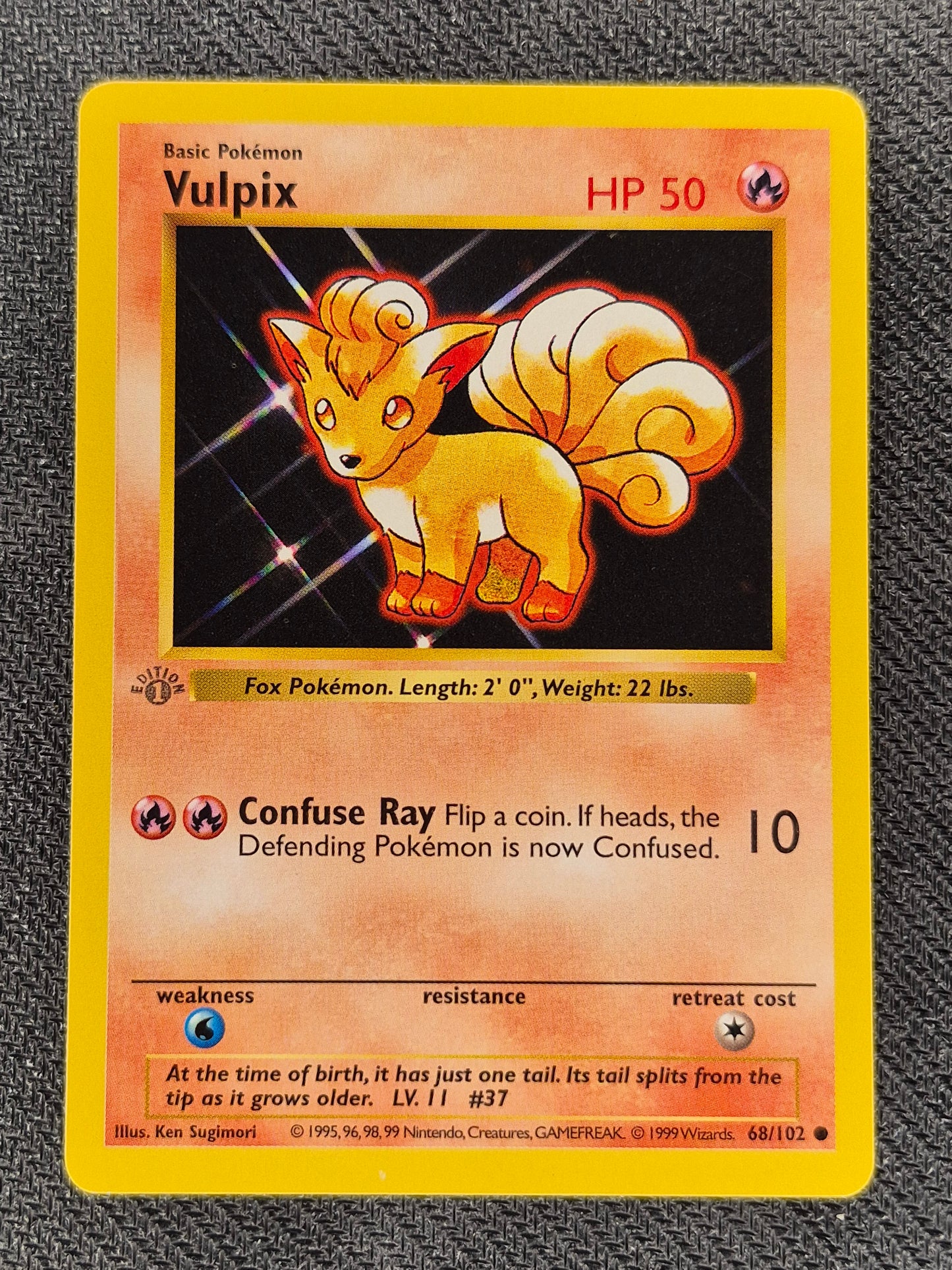 1st Edition Shadowless Vulpix 68/102 Base Set Rare Vintage Pokemon Card - LP