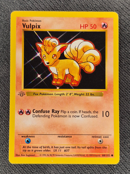1st Edition Shadowless Vulpix 68/102 Base Set Rare Vintage Pokemon Card - LP