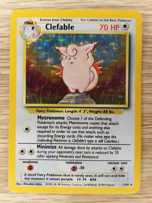 Pokemon 1999 Clefable Base Set Holo Rare 1/64 LP