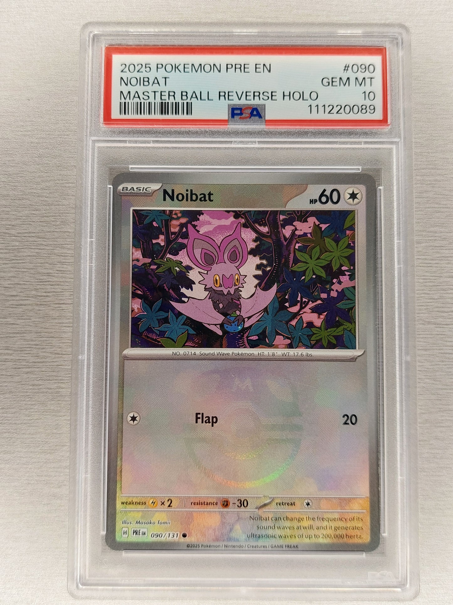 Pokemon 2025 Noibat Master Ball Prismatic Evolutions 090/131 PSA 10