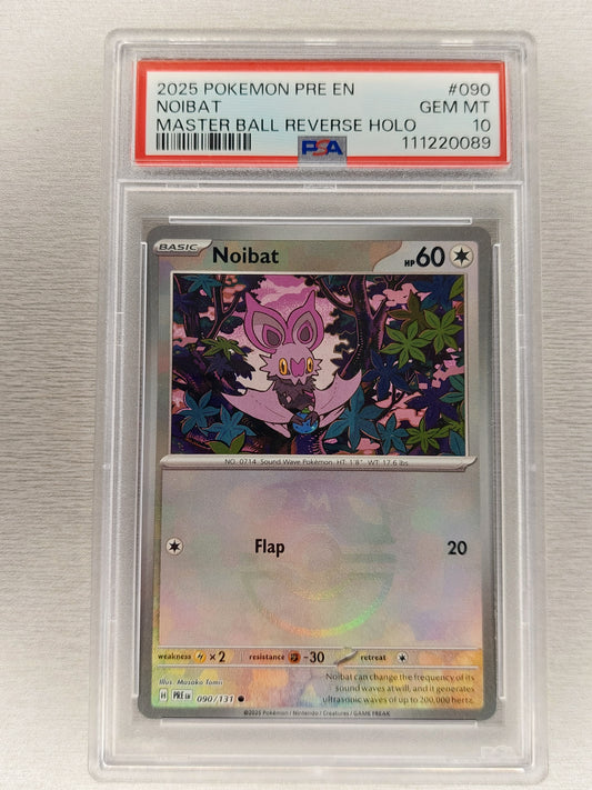 Pokemon 2025 Noibat Master Ball Prismatic Evolutions 090/131 PSA 10