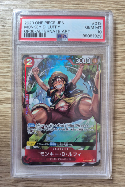 PSA 10 Monkey D. Luffy OP06-013 ALT ART One Piece Cards Japanese 2023