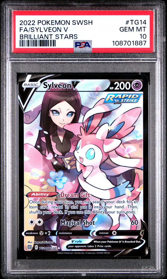 2022 Pokémon SWSH Brilliant Stars TG14/TG30 Sylveon V Full Art PSA 10