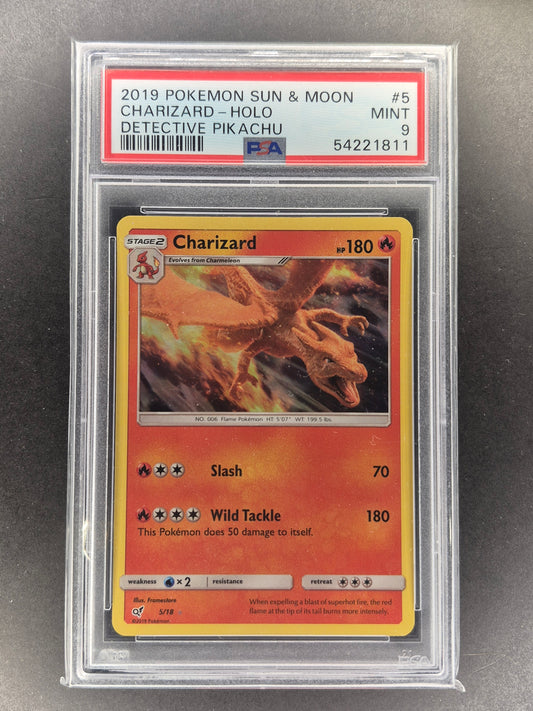 2019 Pokemon Sun & Moon Detective Pikachu Charizard HOLO  5/18   PSA 9 MINT