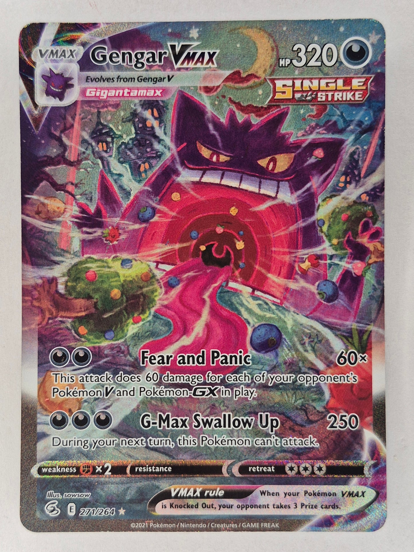 Gengar VMAX ALT ART Pokemon 2021 Sword & Shield Fusion Strike 271/264 Secret Rare NM/LP