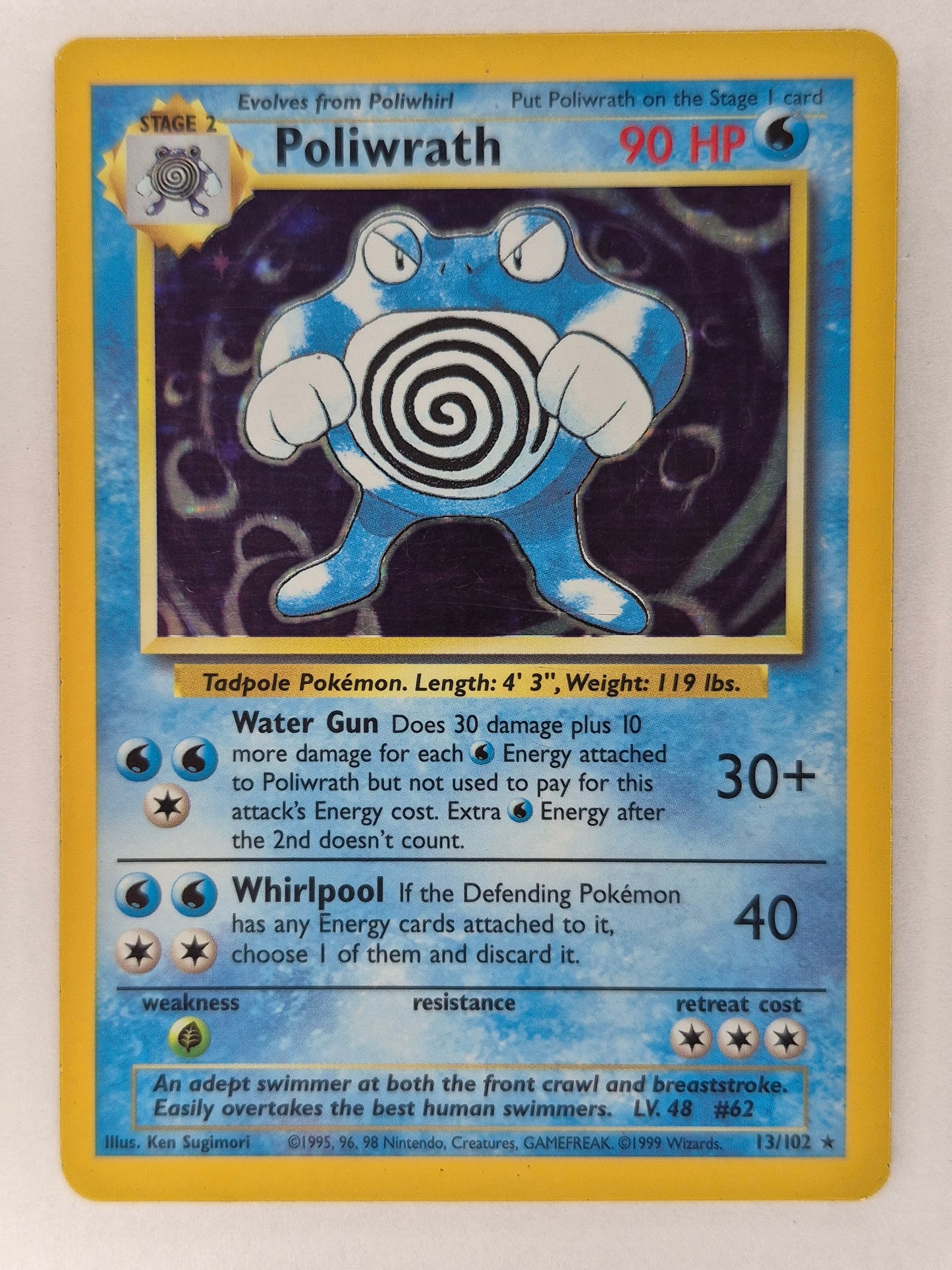 Pokemon 1999 Poliwrath Base Set Holo Rare 13/102 MP