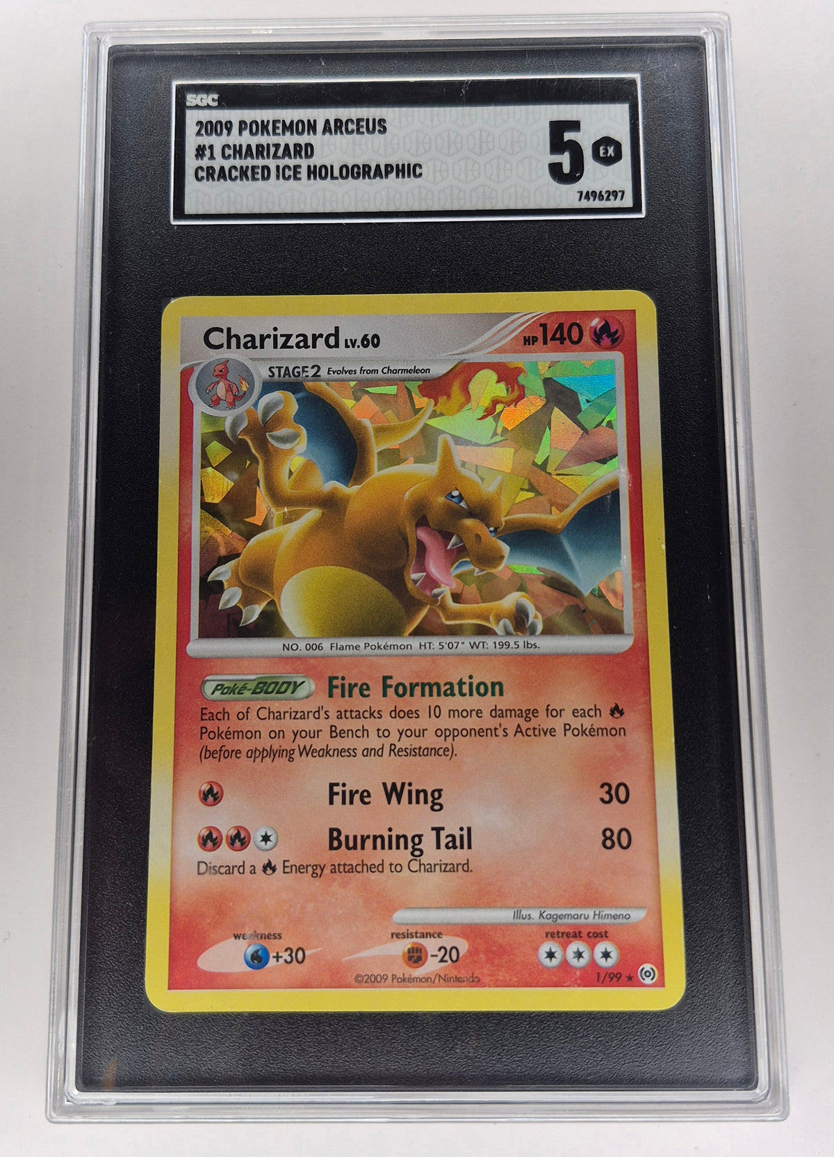 2009 Pokémon Arceus 1/99 Charizard Cracked Ice Holo SGC 5