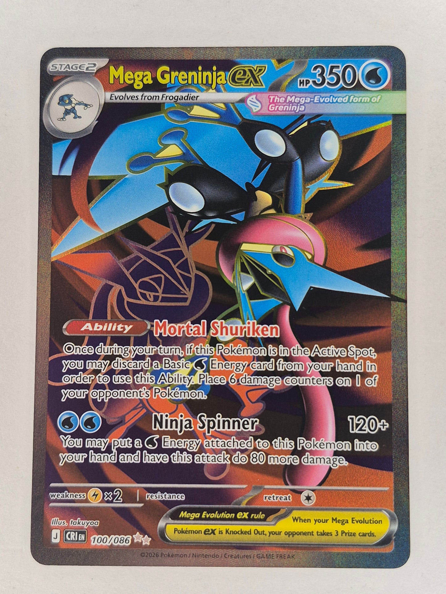 2026 Mega Greninja ex 100/086 Ultra Rare English Pokemon Chaos Rising