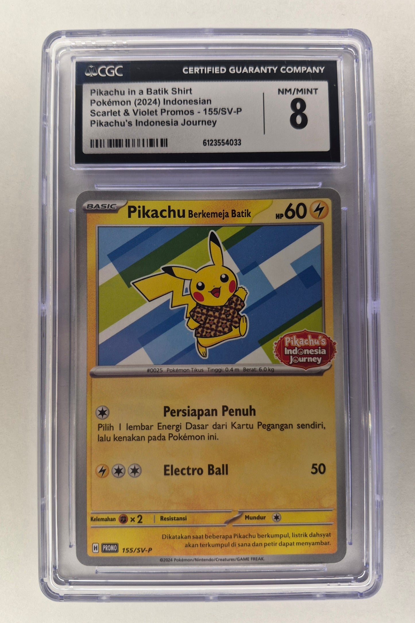 Pokemon Pikachu Batik Shirt Indonesian Journey Promo 155/SV-P  CGC 8 NM/MT