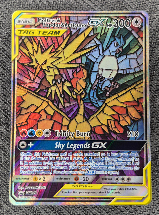 Moltres & Zapdos & Articuno GX SM210 Pokemon Stained Glass Hidden Fates Promo NM