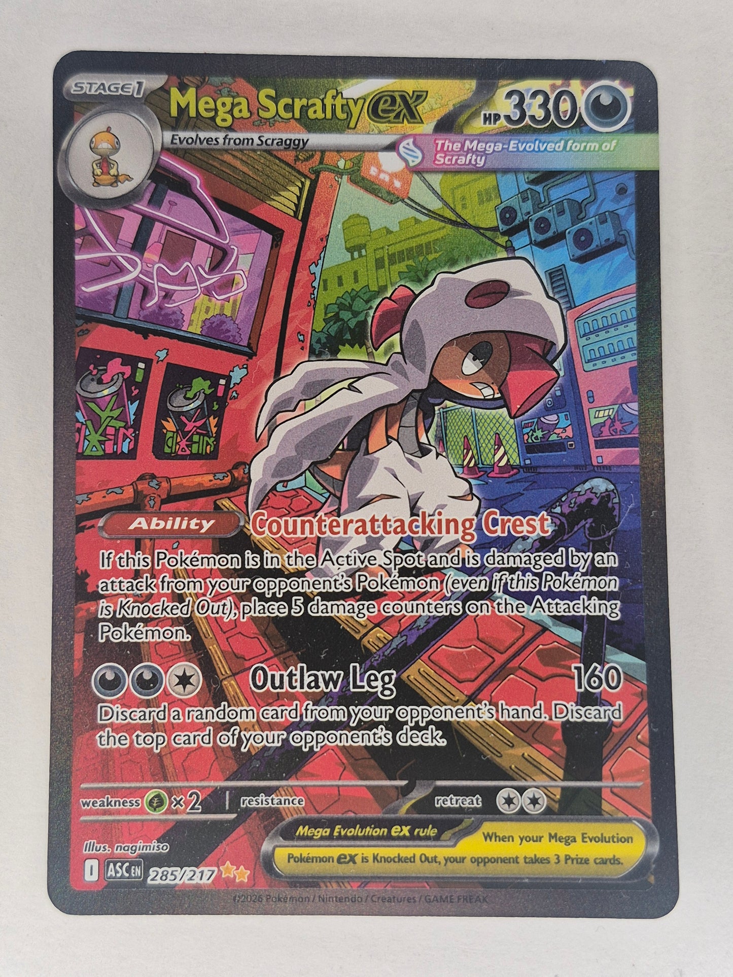 Mega Scrafty ex 285/217 Special Illustration Rare Ascended Heroes Pokemon NM