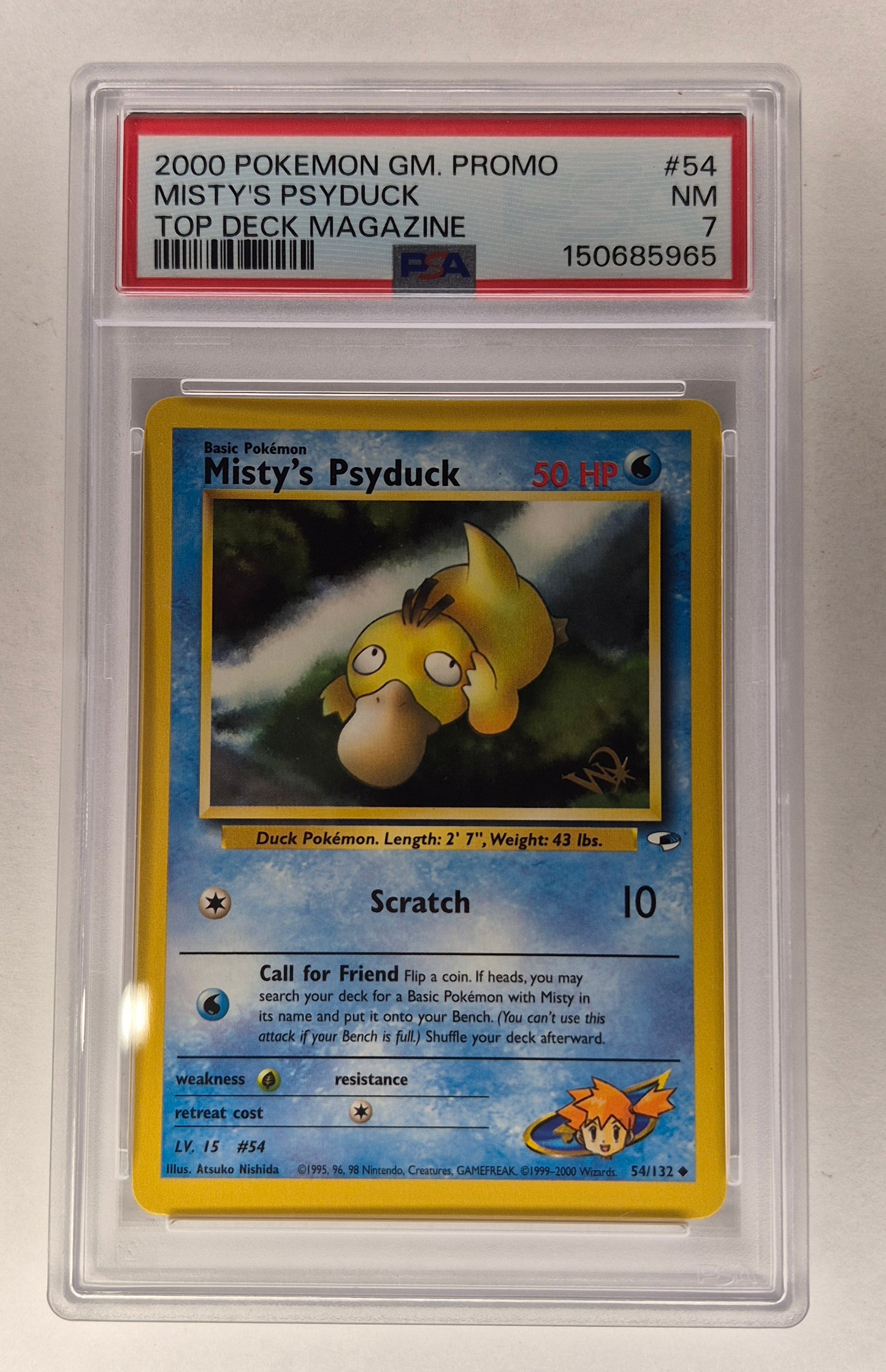 2000 Pokémon 54/132 Misty's Psyduck Top Deck Mag Promo PSA 7