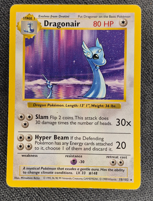 Shadowless Dragonair 18/102 Base Set  Vintage Pokemon Card - LP