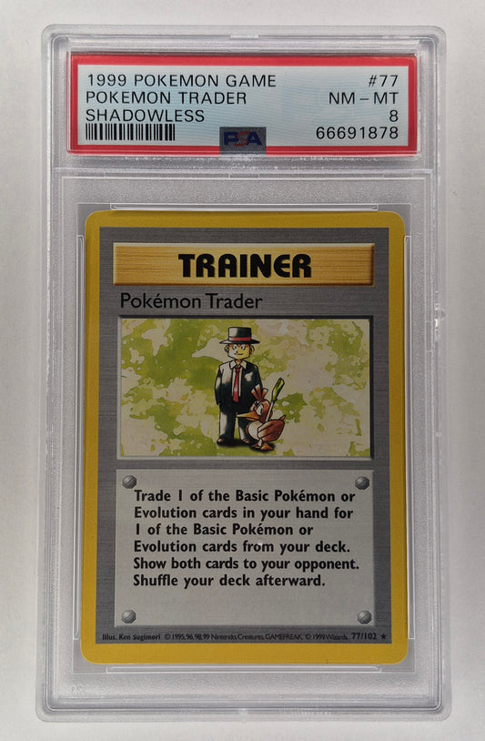 1999 Game Pokemon Trader PSA 8 Mint Shadowless Trainer 77/102 Rare Base Set