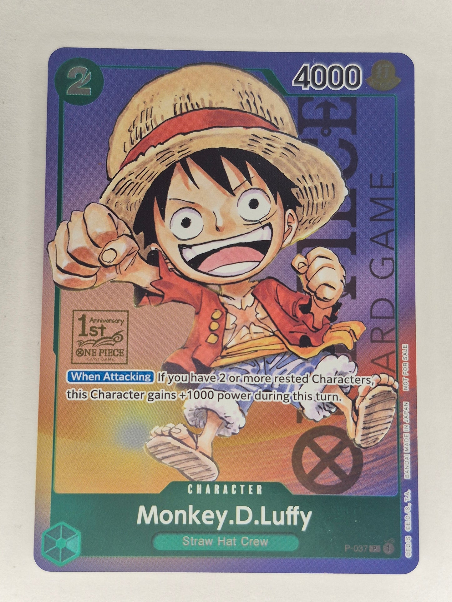 Monkey.D.Luffy P-037 1st Anniversary Tournament Stamped Promo Near Mint NM