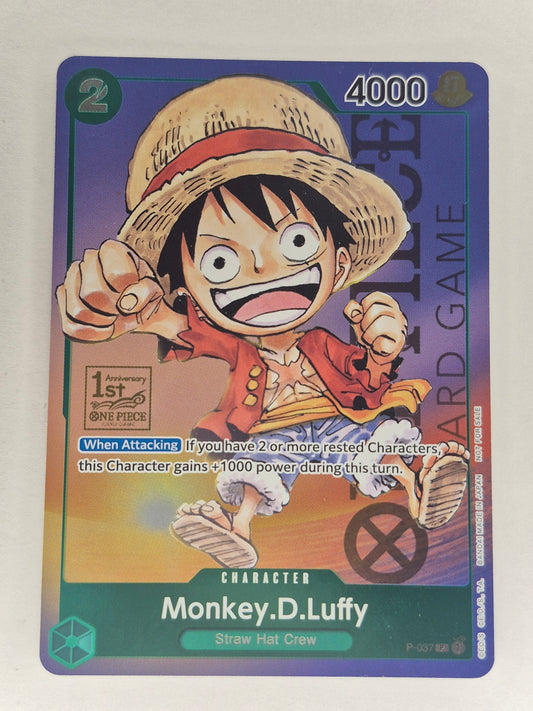 Monkey.D.Luffy P-037 1st Anniversary Tournament Stamped Promo Near Mint NM