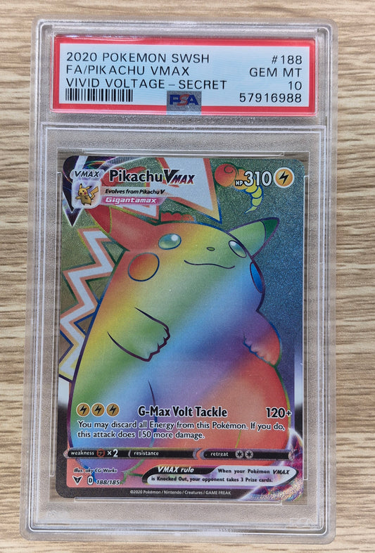 2020 Pokémon SWSH Vivid Voltage 188/185 Pikachu Vmax Full Art Rainbow Secret PSA 10