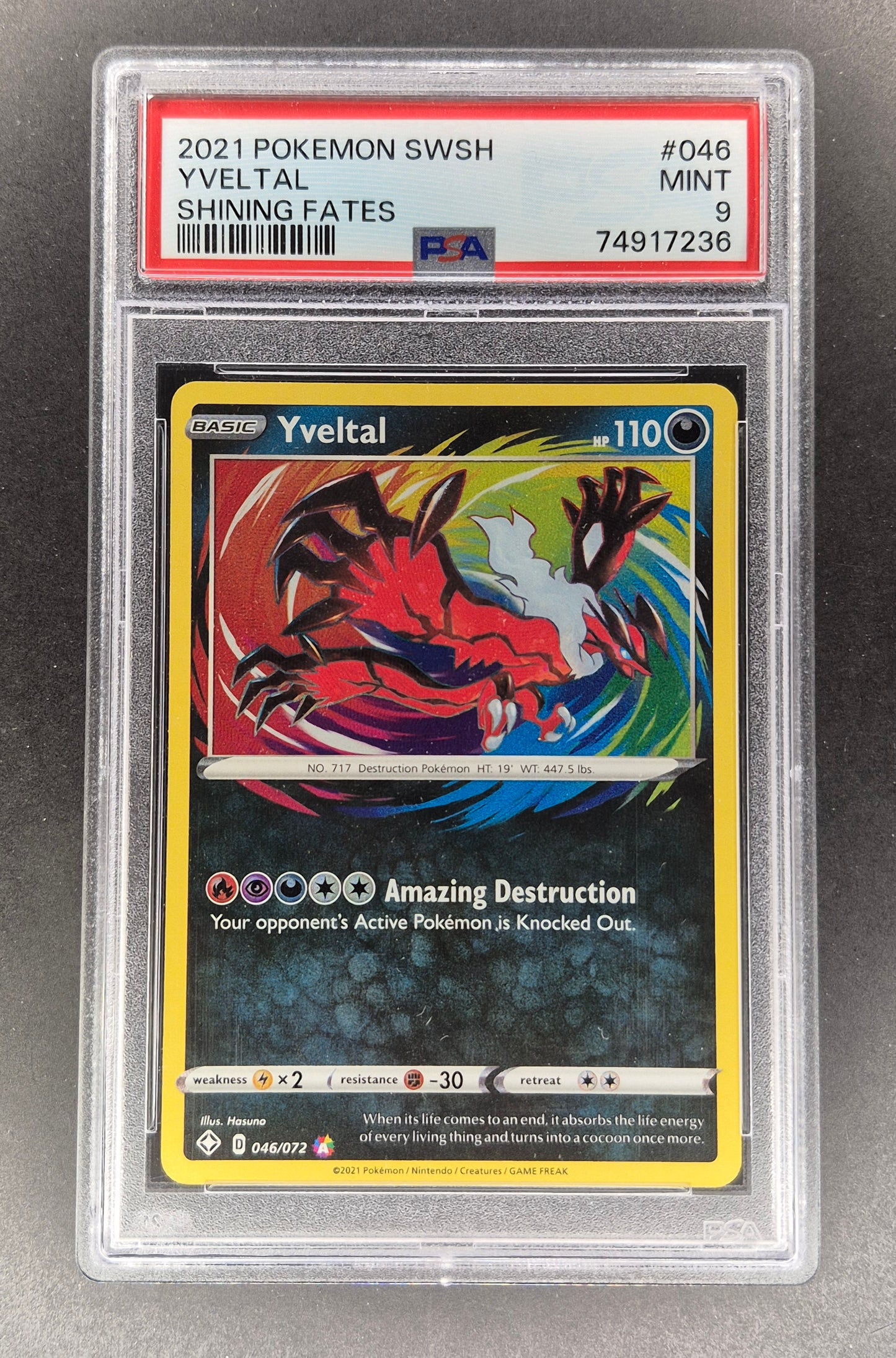 2021 Pokémon SWSH Shining Fates 046/072 Yveltal PSA 9