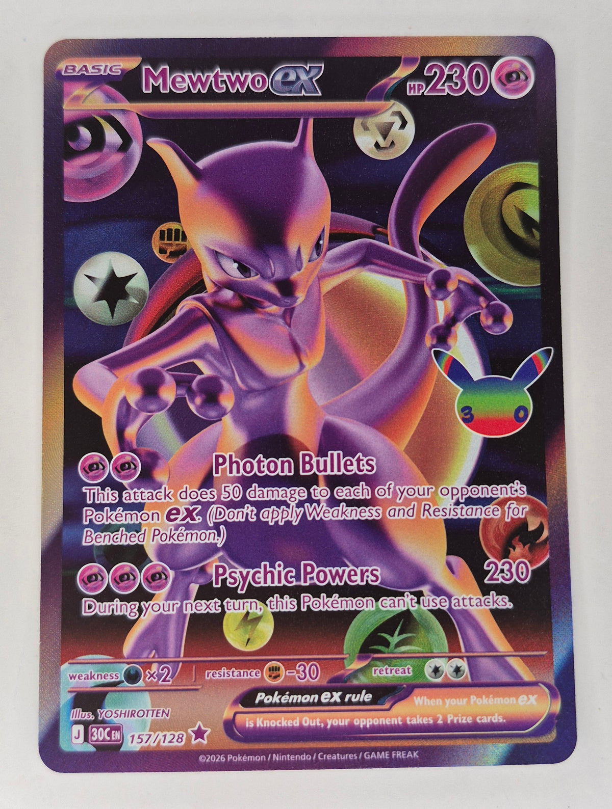 Pokémon 30th anniversary Mewtwo ex 157/128  Rare Holo English 2026 FUR NM