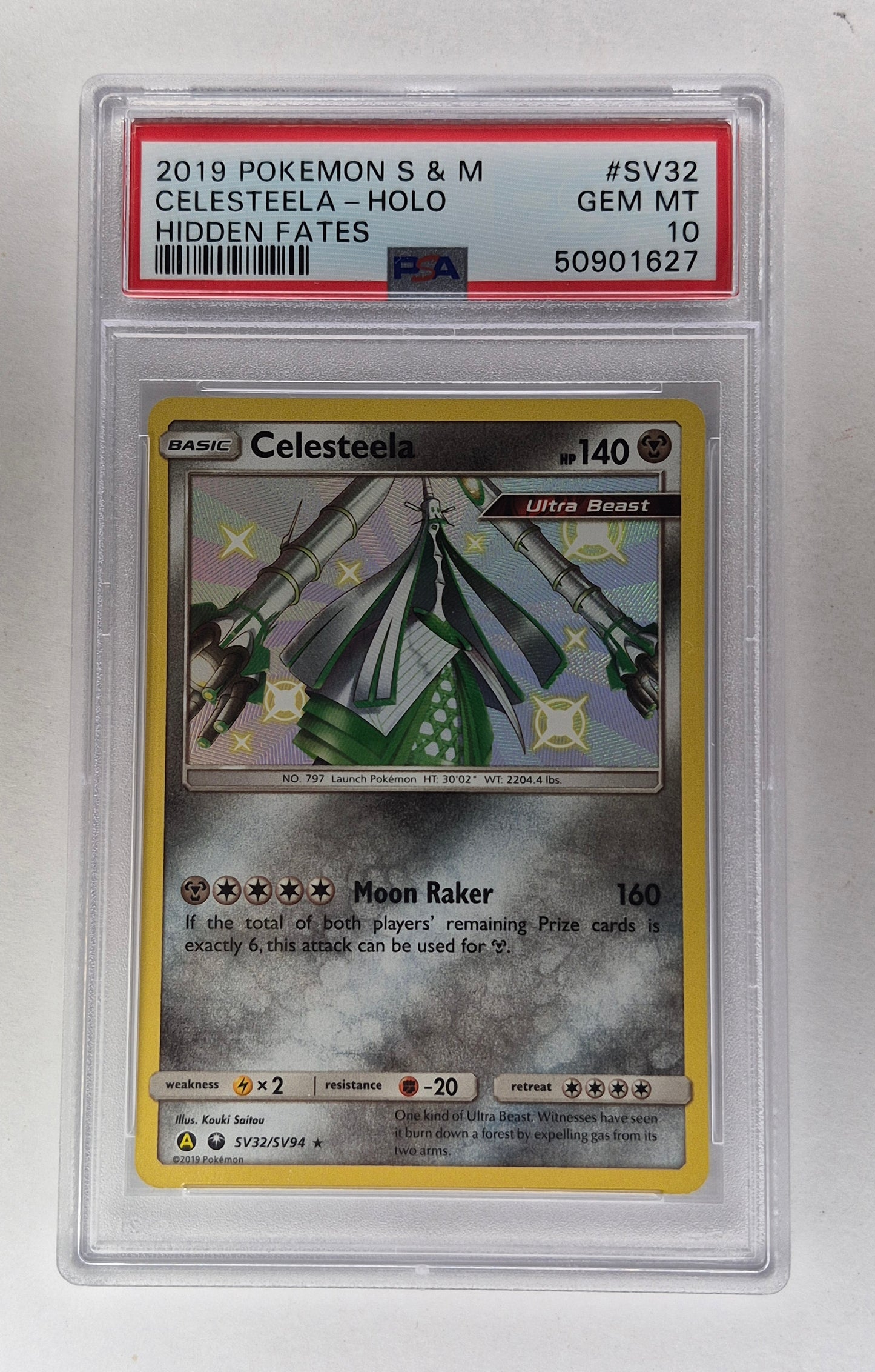 2019 Pokémon S&M Hidden Fates SV32/SV94 Celesteela Holo PSA 10