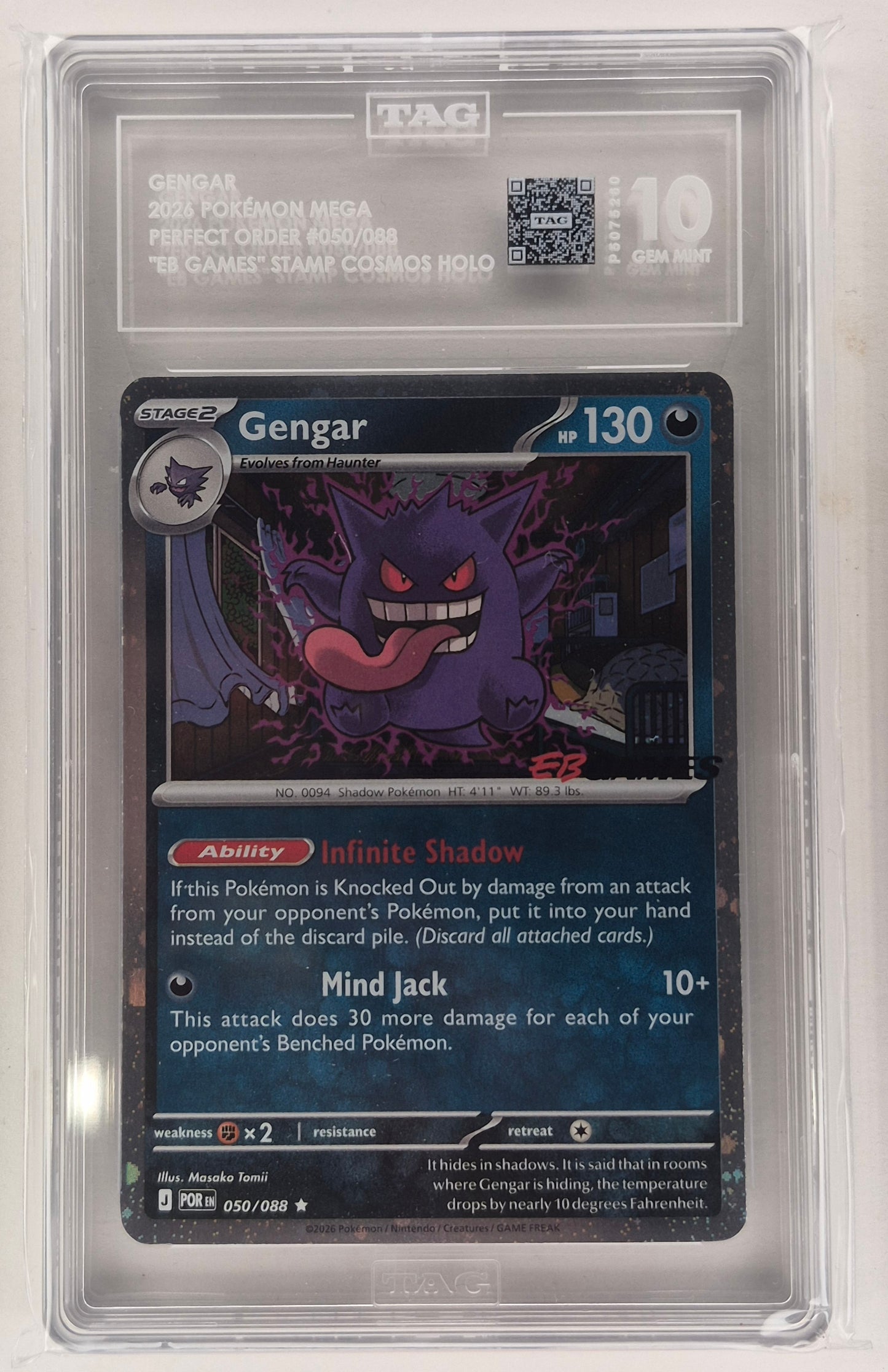 2026 Pokemon  Gengar 050/088 EB Games Exclusive Cosmos Holo Promo TAG 10 Gem Mint