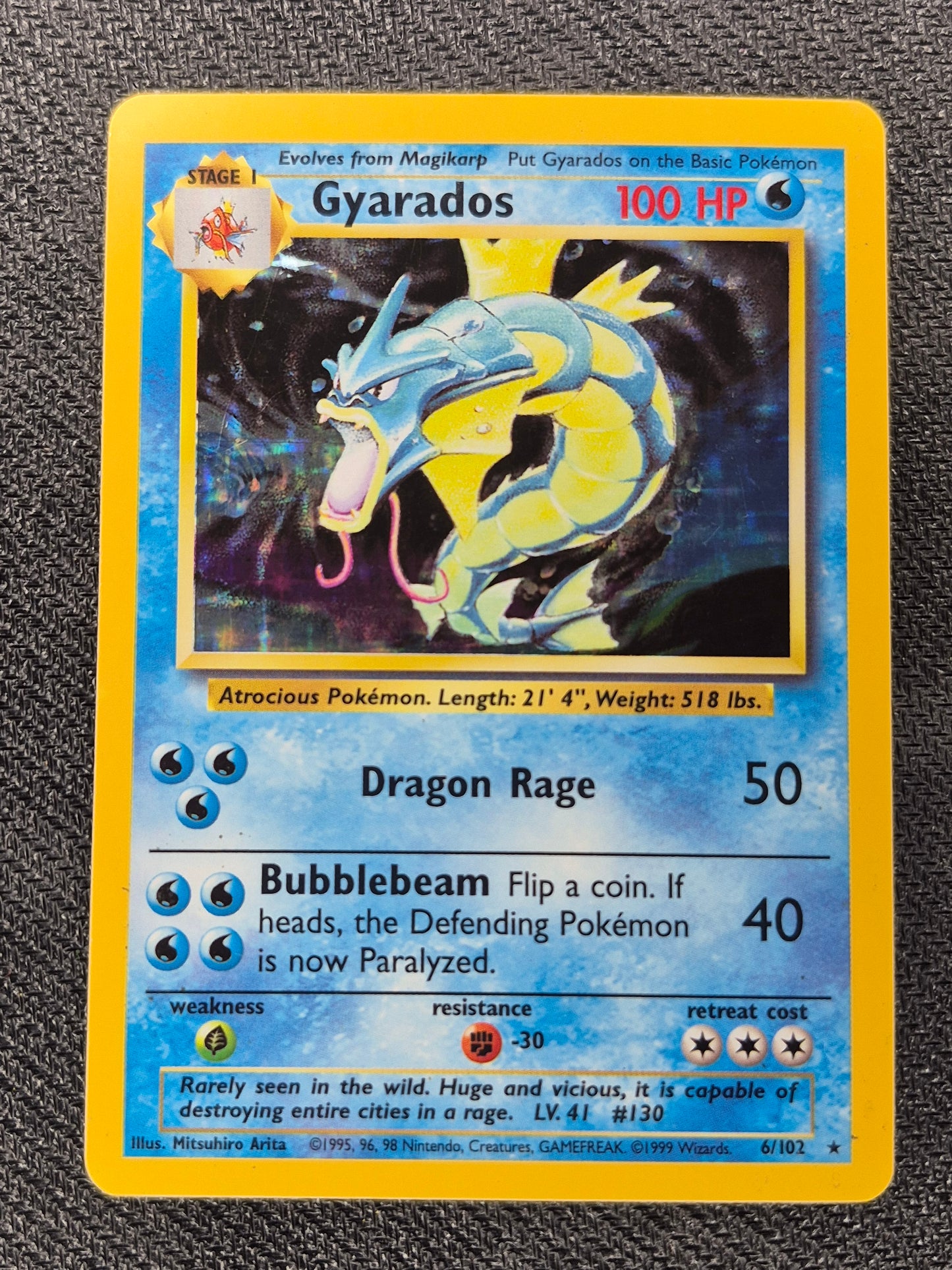 Pokemon 1999 Gyarados Base Set Holo Rare 6/102 LP