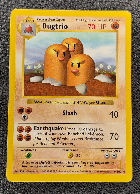 1999 Shadowless Dugtrio 19/102 Base Set  Vintage Pokemon LP
