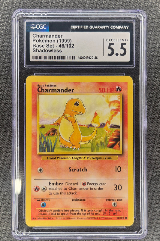 1999 Pokemon Base Set Charmander 46/102 CGC 5.5(Miss Graded Shadowless)