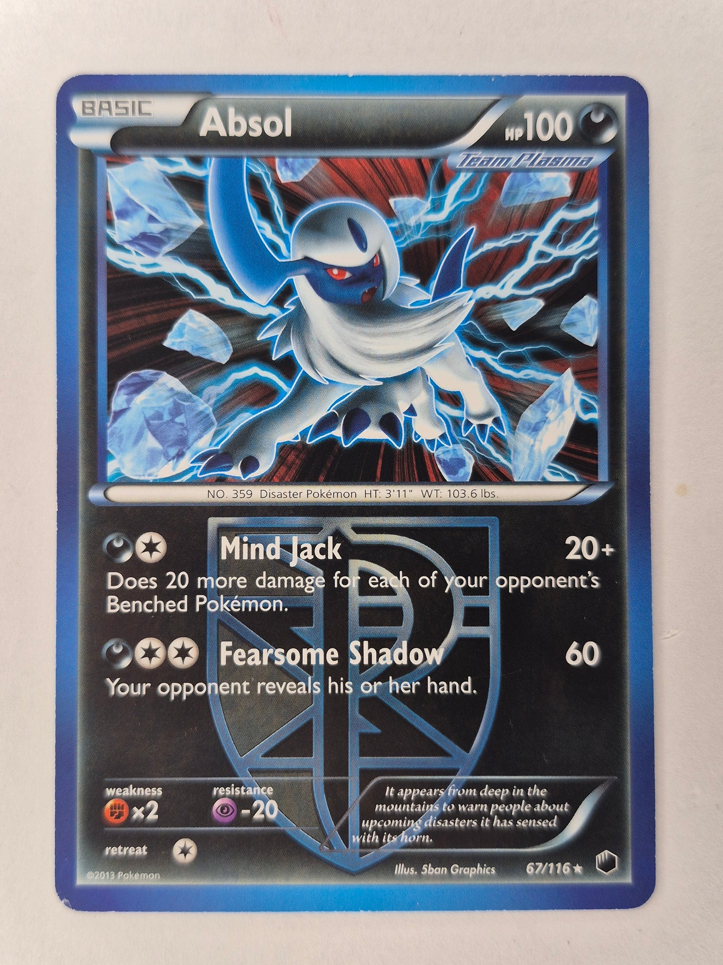 2013 Pokémon Absol 67/116 - Plasma Freeze Black & White Non Holo NM